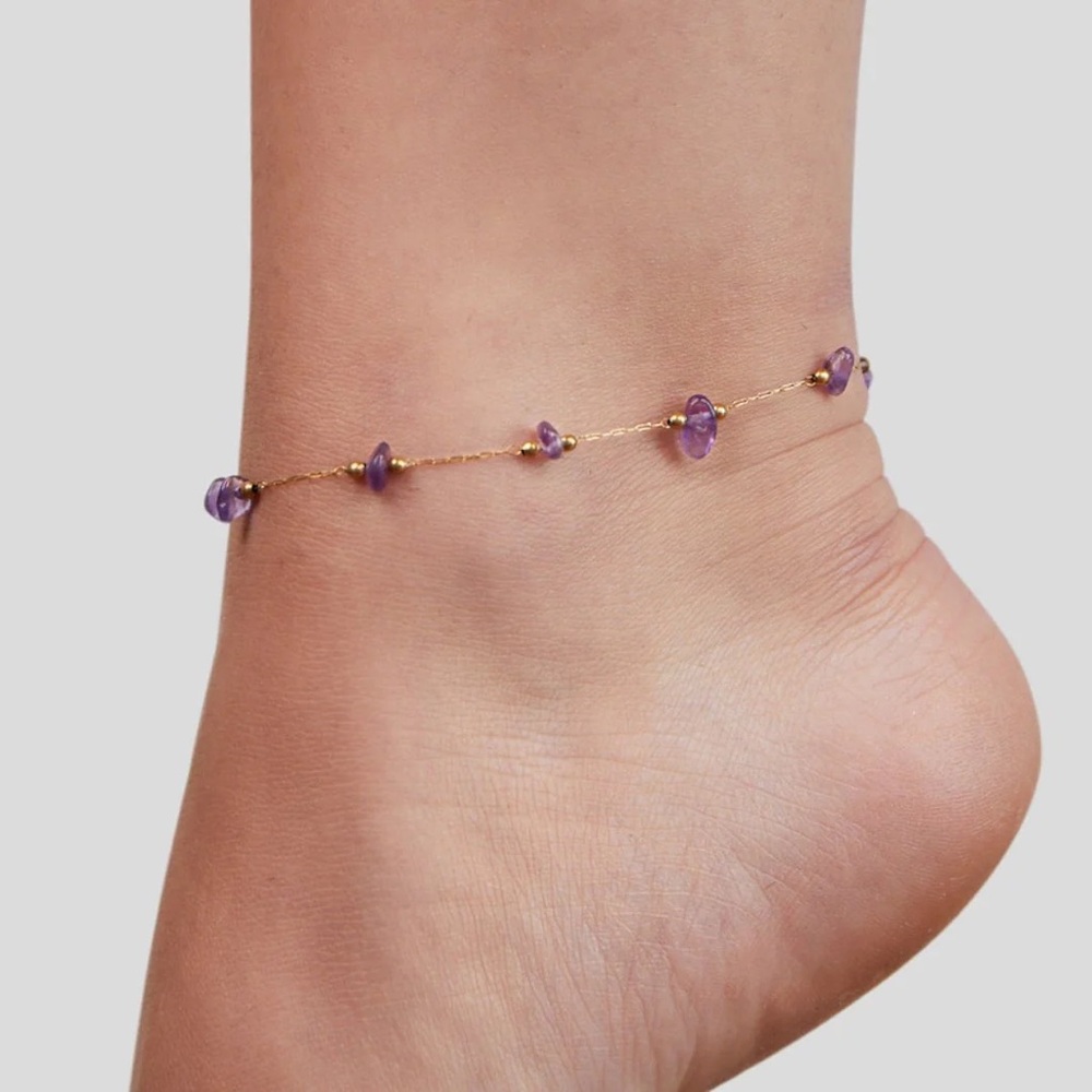 Gold and Purple Beaded Anklet